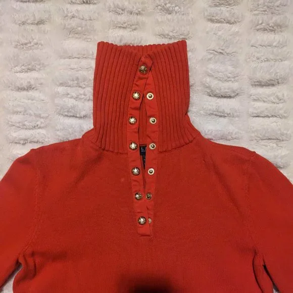 Lauren by Ralph Lauren Vintage Petite Orange Knit Snap Neck Sweater - Picture 3 of 7